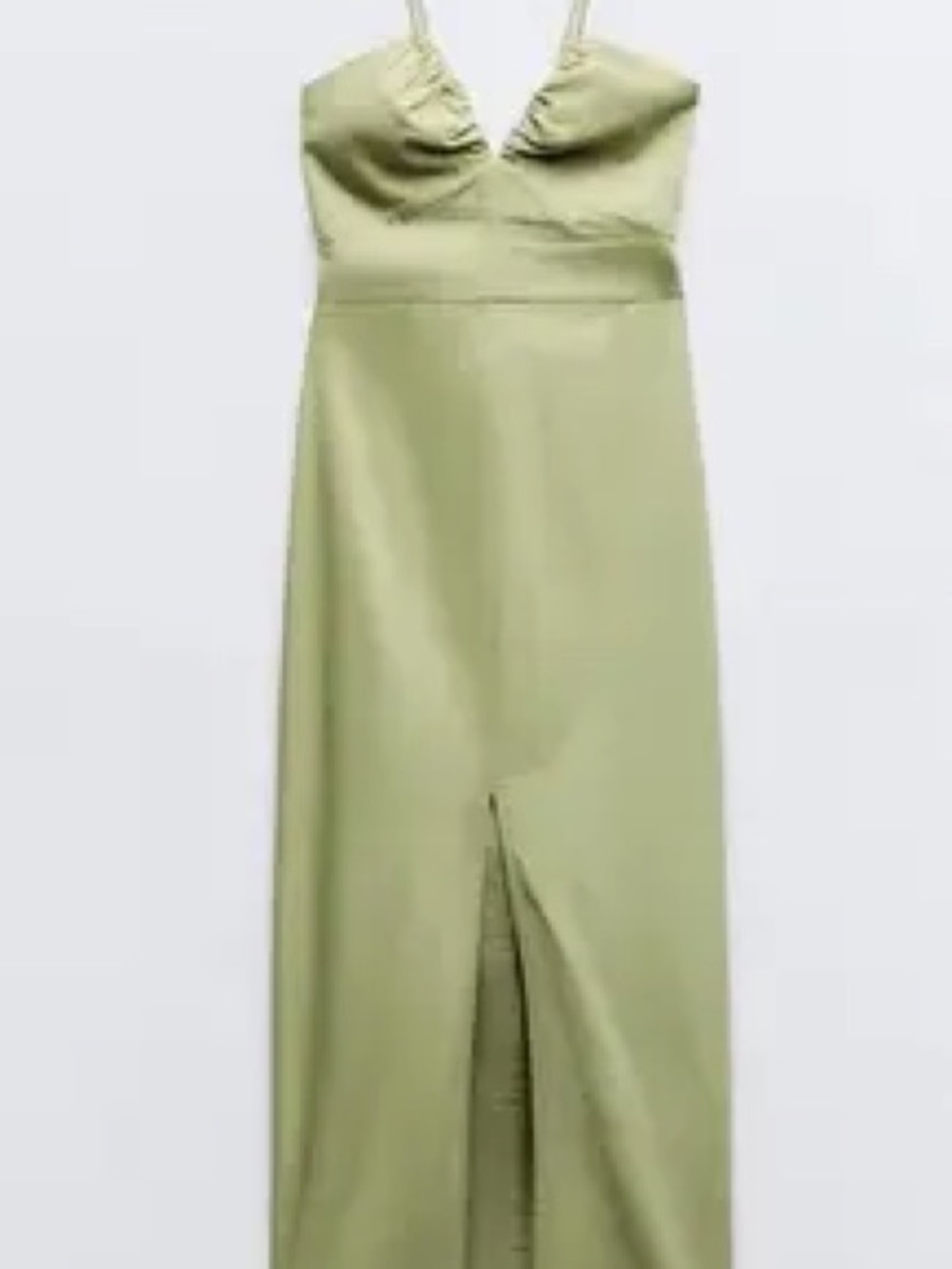 Zara Linen Sleeveless Olive Green Maxi Dress with Front Slit